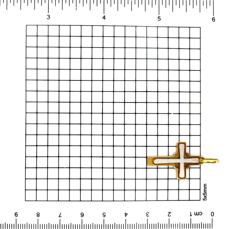 Ciondolo croce in oro bianco e giallo - 3.2 cm x 1.7 cm; 2.17 gr