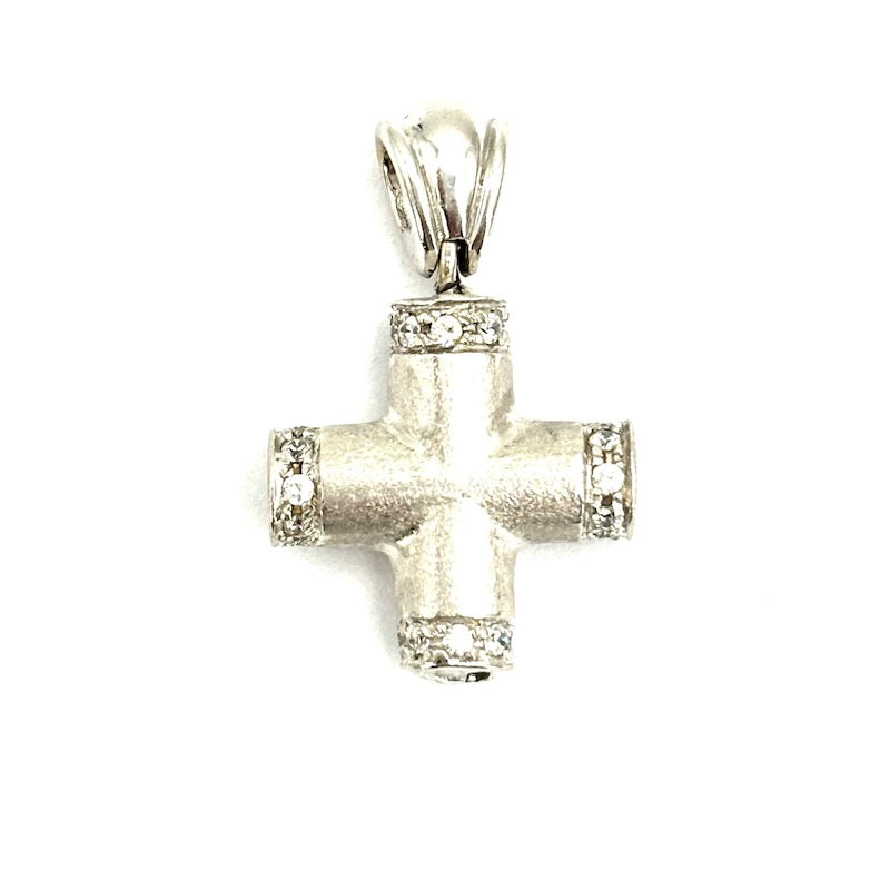 Ciondolo croce oro bianco e zirconi; 2.93 gr