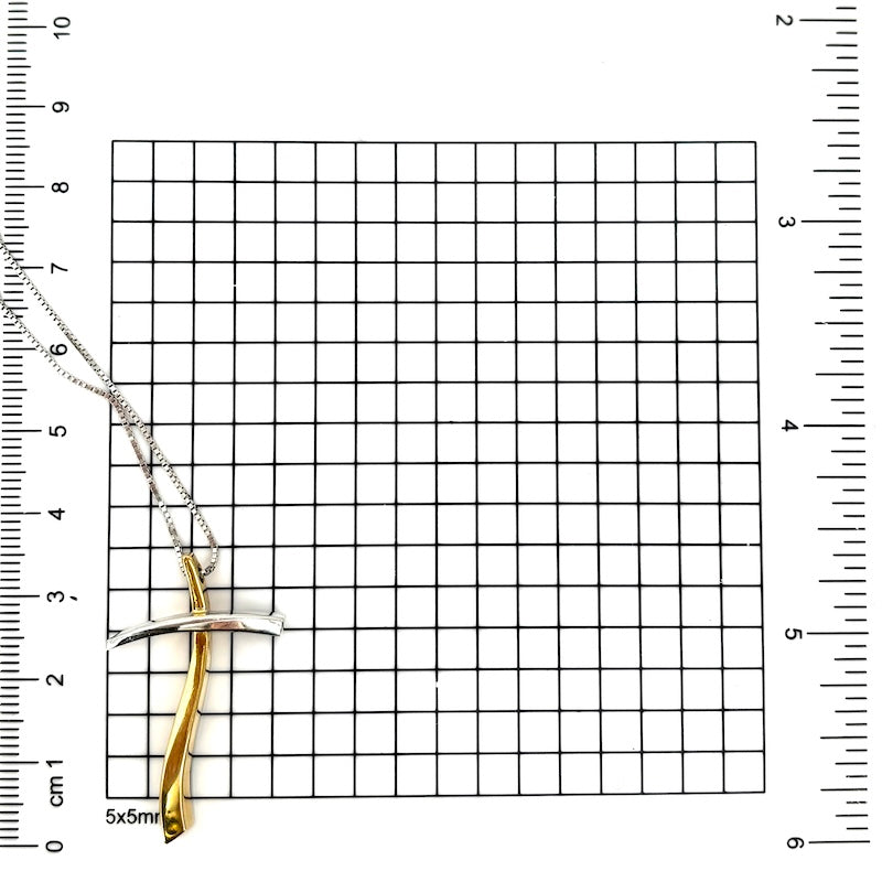 Ciondolo croce oro bicolore, con catenina; 5.87 gr