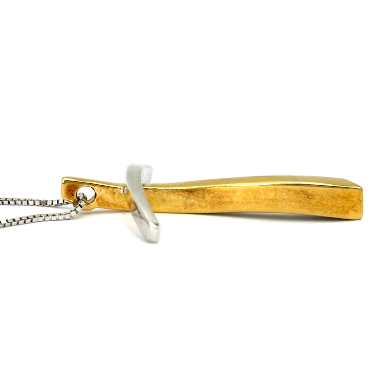 Ciondolo croce oro bicolore, con catenina; 5.87 gr