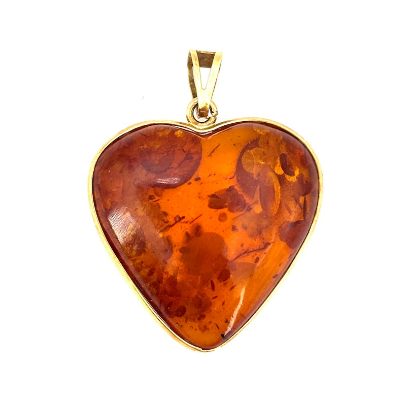 Ciondolo cuore ambra e oro giallo; 4.06 g