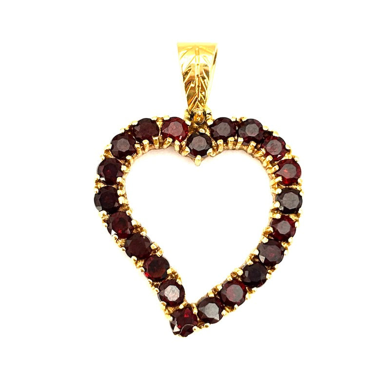Ciondolo cuore granati e oro giallo - 3 cm x 2.1 cm; 4.31 gr
