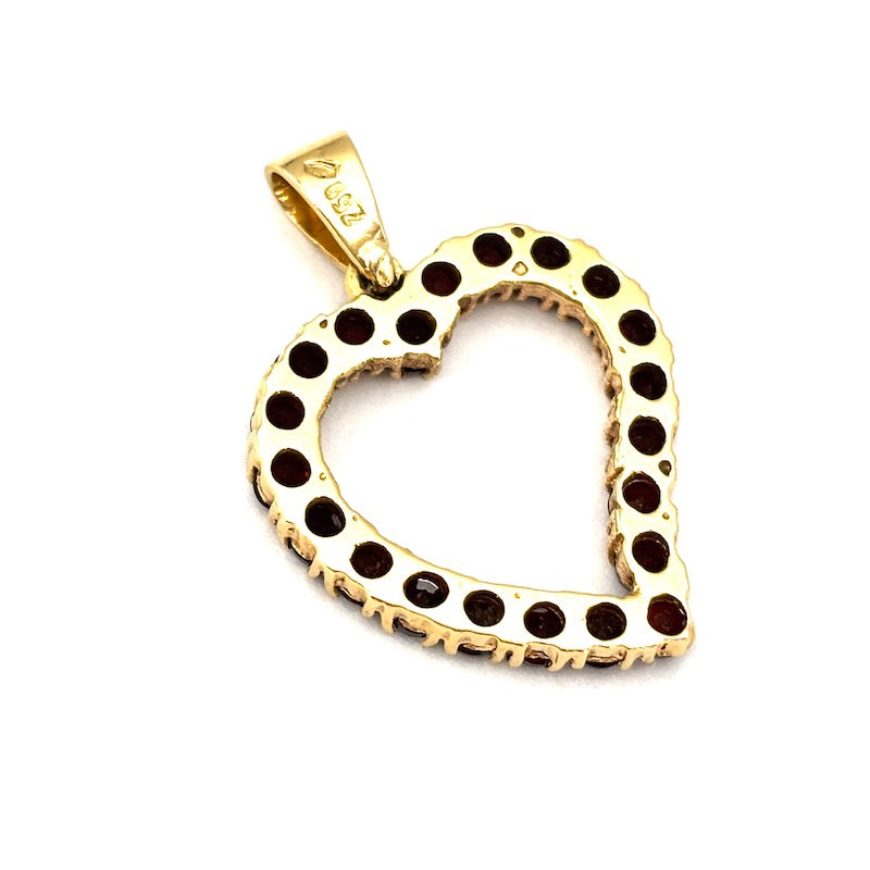 Ciondolo cuore granati e oro giallo - 3 cm x 2.1 cm; 4.31 gr