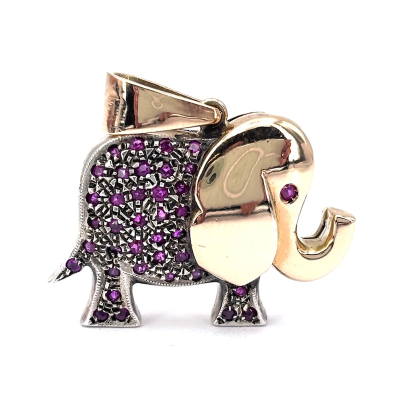 Ciondolo elefante in stile, rubini; 10.48 gr