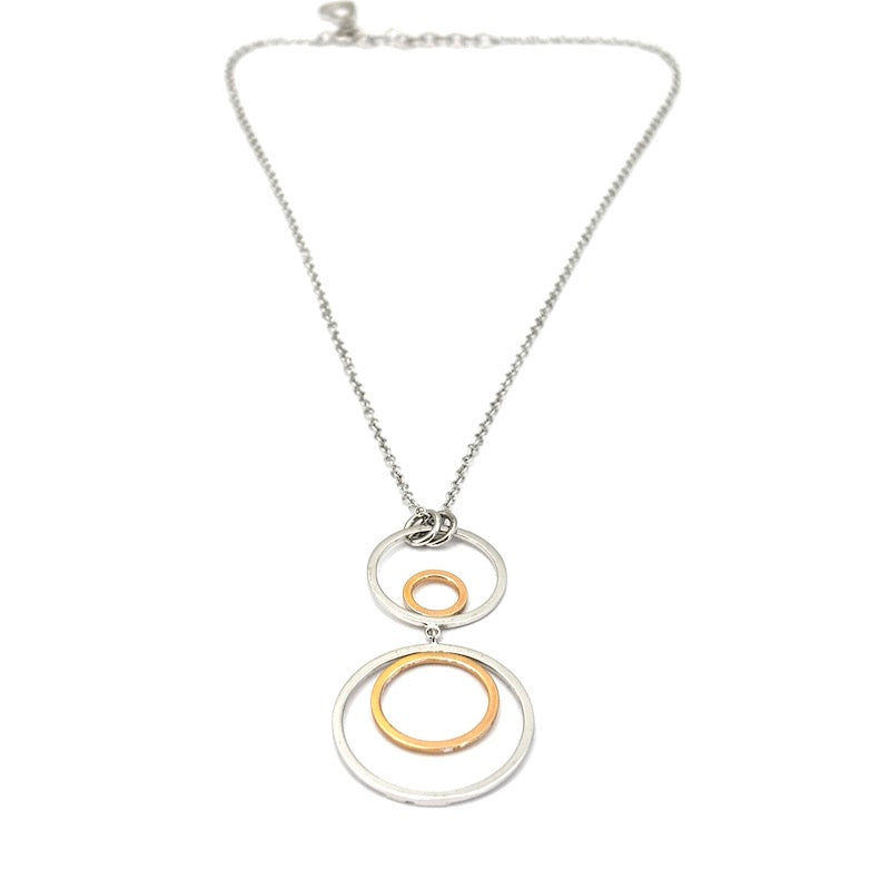 Ciondolo maxi design cerchi oro bianco e rosa con catenina; 9.33 gr