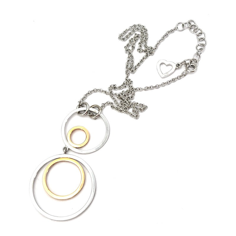 Ciondolo maxi design cerchi oro bianco e rosa con catenina; 9.33 gr