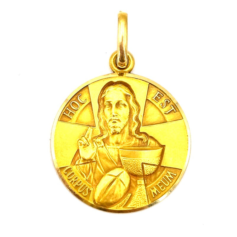 Ciondolo medaglia Cristo "Questo è il mio corpo", oro giallo 18 kt; 6.25 gr