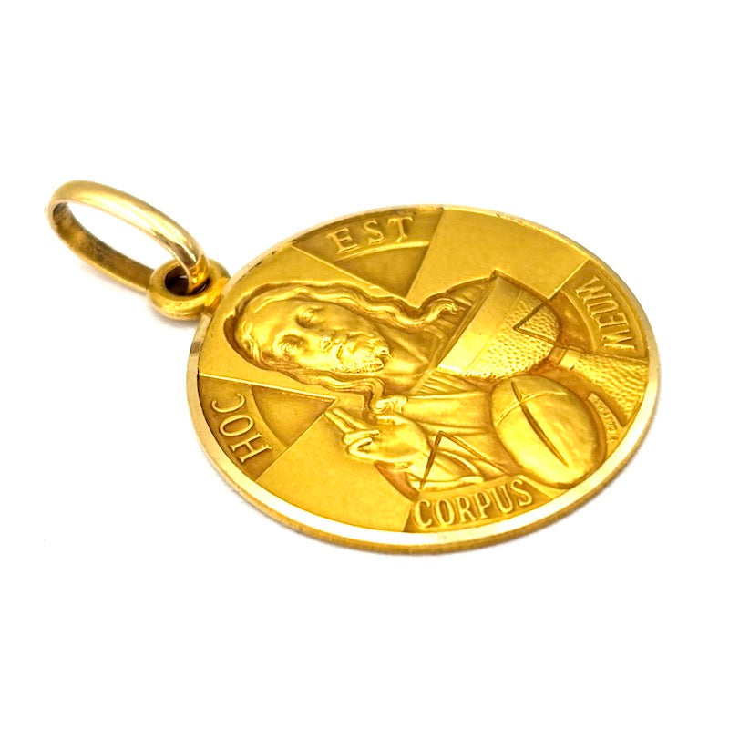 Ciondolo medaglia Cristo "Questo è il mio corpo", oro giallo 18 kt; 6.25 gr