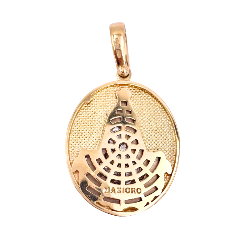 Ciondolo medaglia Madonna di Guadalupe, oro bicolore; 14.28 gr