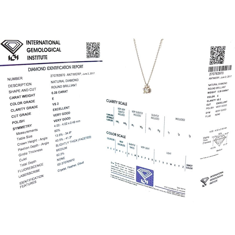 Ciondolo punto luce brillante solitario e oro - 0.25 ct; 3.02 gr - Certificato IGI