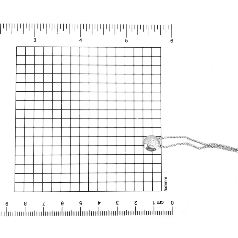 Ciondolo punto luce circolare oro bianco con collier palline; 0.15-0.20 ct; 3.75 gr
