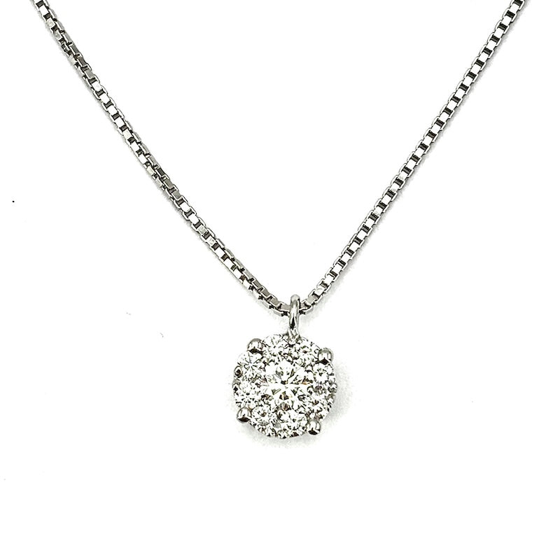 Ciondolo punto luce margherita circolare, brillanti e oro - 0.72 ct; 4.52 gr