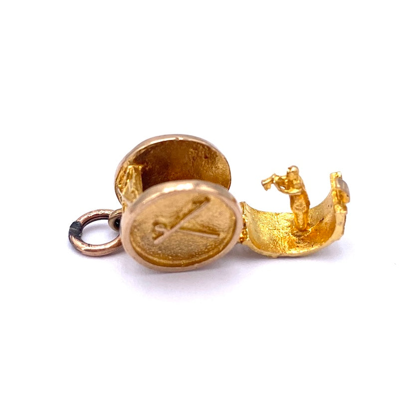 Ciondolo tamburo, charm inglese vintage da collezione, oro; 3.07 gr