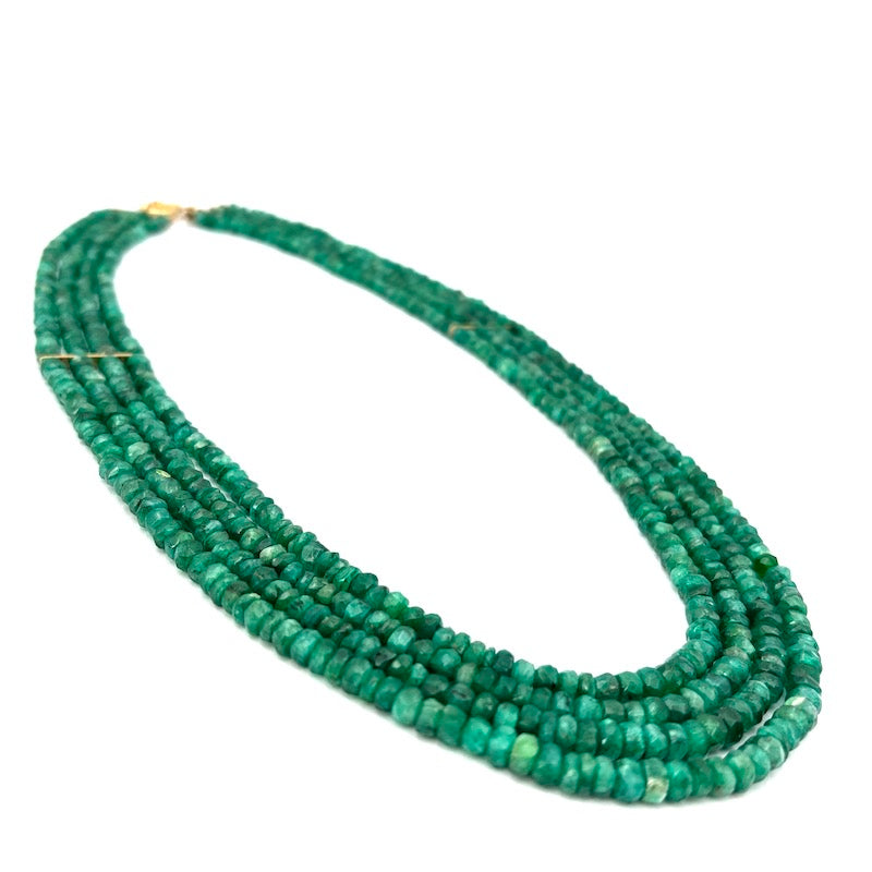 Collana 4 fili di smeraldi e oro - 72.9 gr; 45 cm