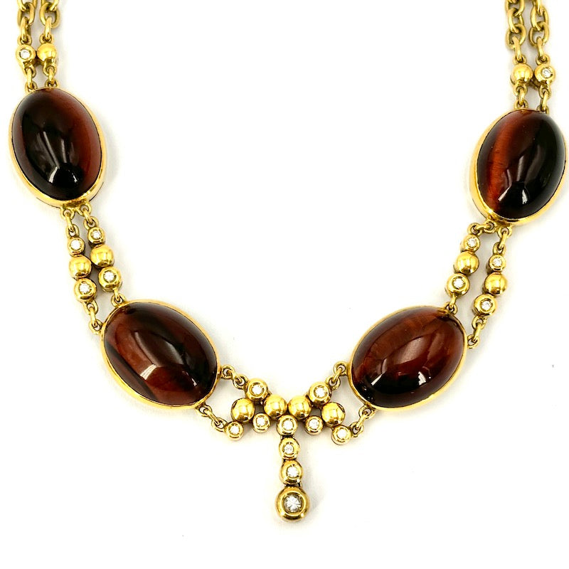 Collana/collier girocollo oro giallo, brillanti e gemme occhio di bue; 36.64 gr