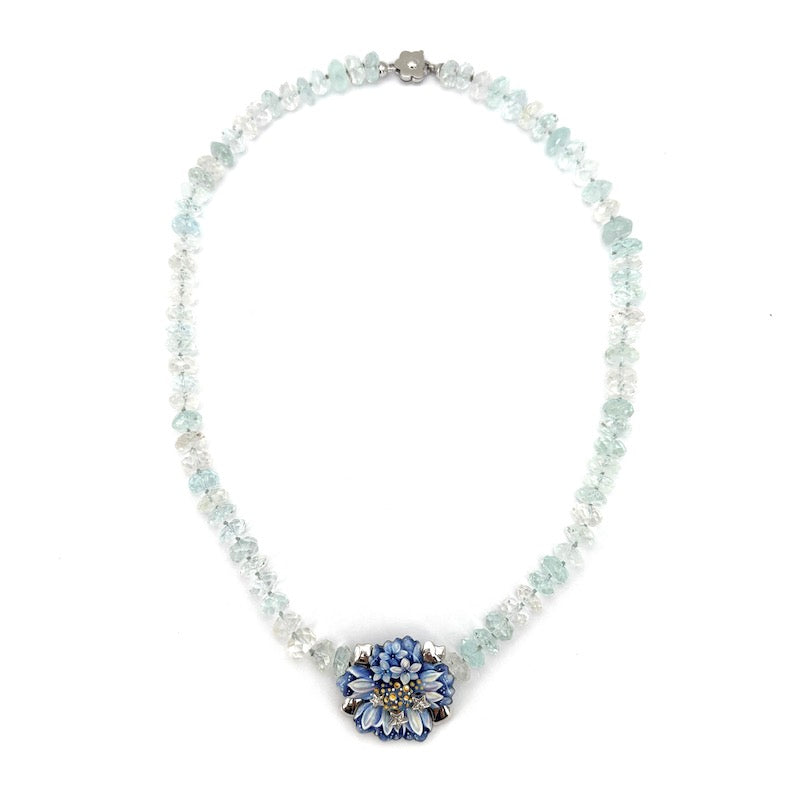 Collana acquamarina e fiore smaltato Gabriella Rivalta - 53 cm; 68.27 gr
