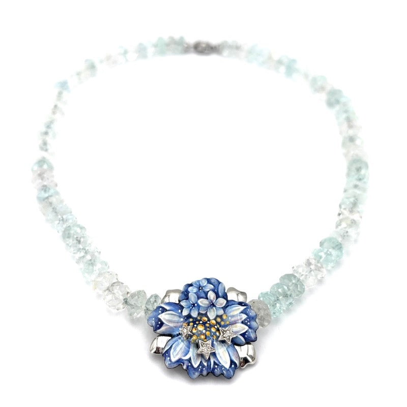 Collana acquamarina e fiore smaltato Gabriella Rivalta - 53 cm; 68.27 gr