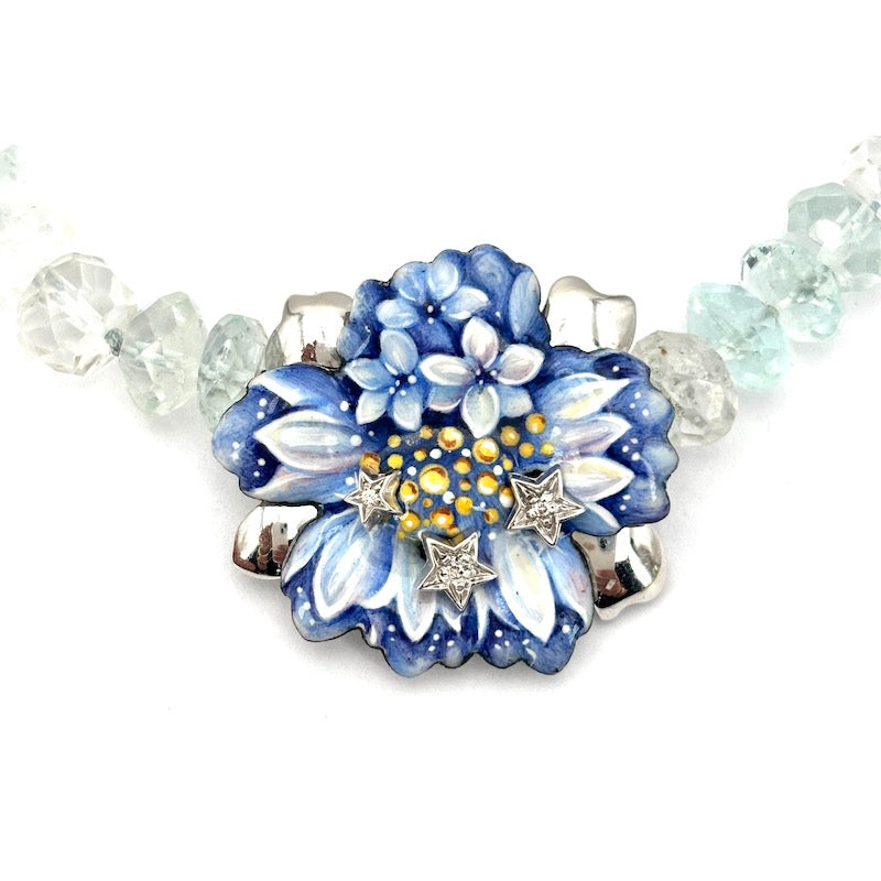 Collana acquamarina e fiore smaltato Gabriella Rivalta - 53 cm; 68.27 gr