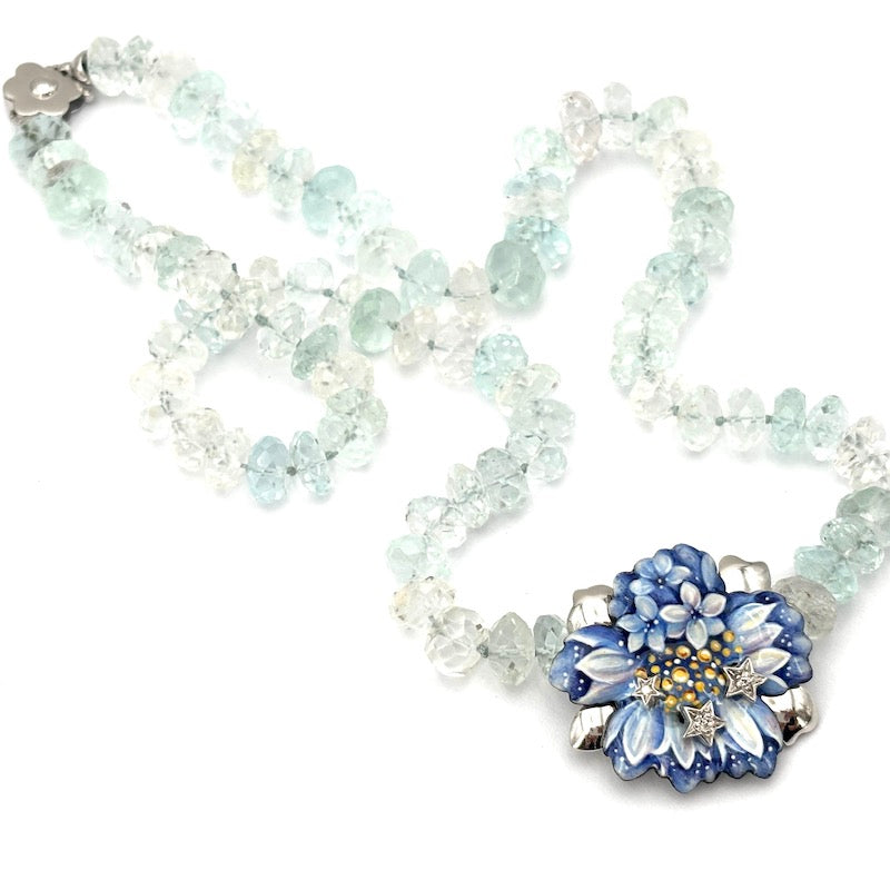 Collana acquamarina e fiore smaltato Gabriella Rivalta - 53 cm; 68.27 gr