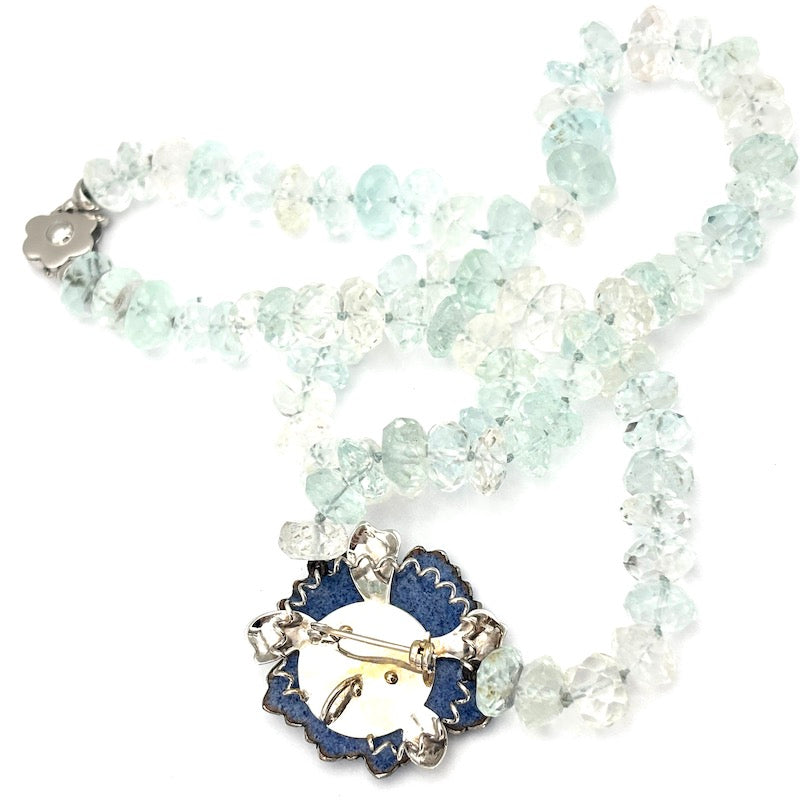 Collana acquamarina e fiore smaltato Gabriella Rivalta - 53 cm; 68.27 gr