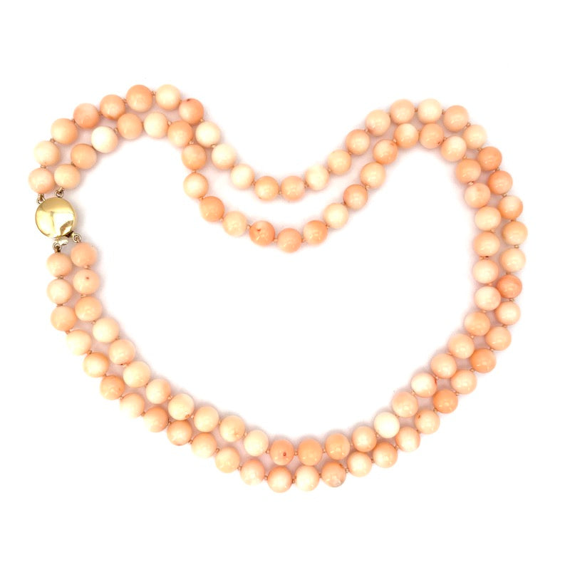 Collana a due fili corallo rosa e oro, 50 cm - 114 gr