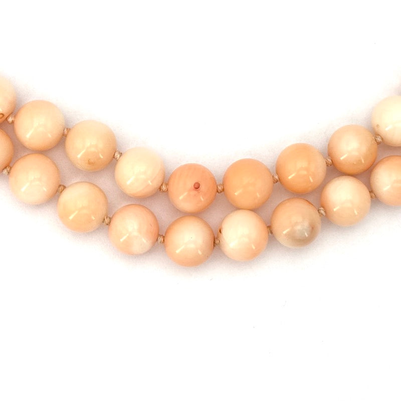 Collana a due fili corallo rosa e oro, 50 cm - 114 gr