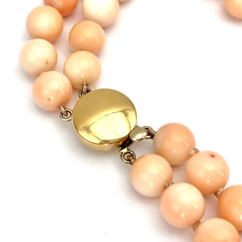 Collana a due fili corallo rosa e oro, 50 cm - 114 gr