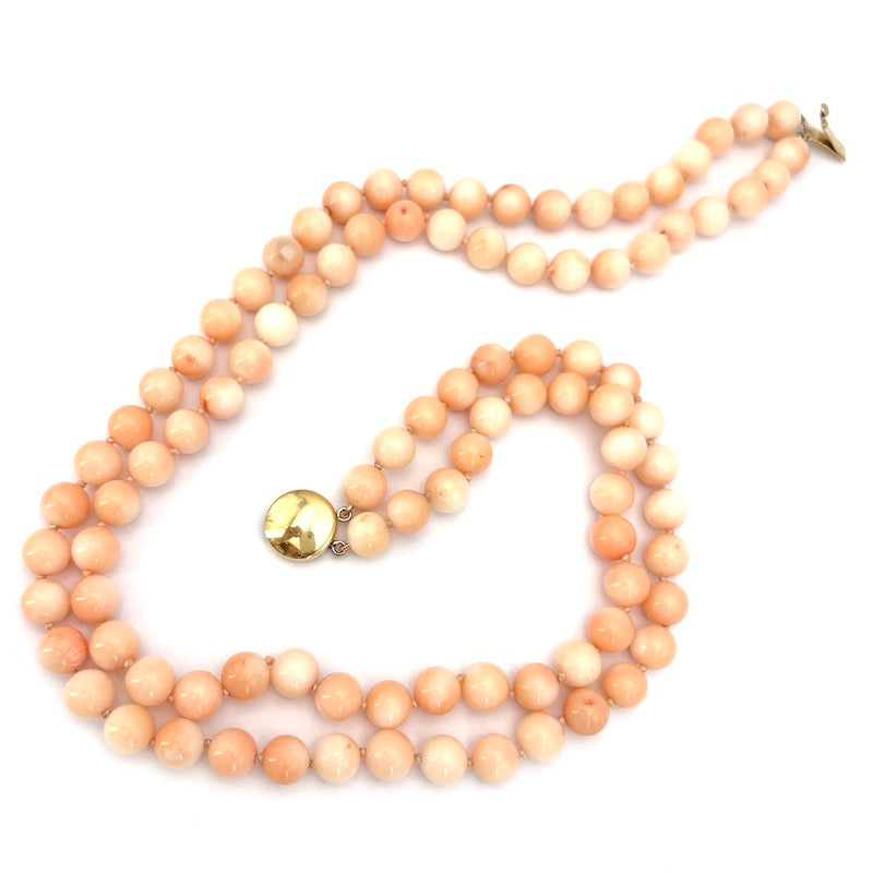 Collana a due fili corallo rosa e oro, 50 cm - 114 gr
