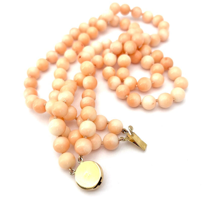 Collana a due fili corallo rosa e oro, 50 cm - 114 gr