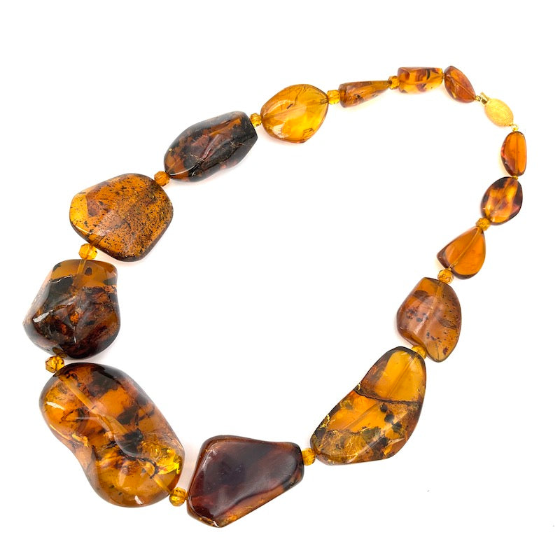 Collana ambra maxi, sassi irregolari a scalare, e argento;  62 cm - gr 174