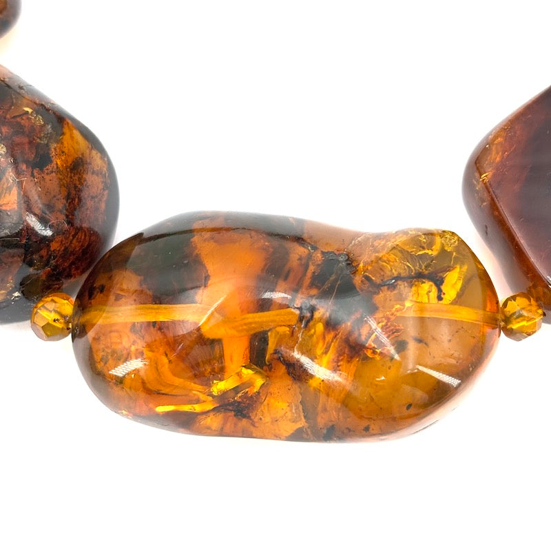 Collana ambra maxi, sassi irregolari a scalare, e argento;  62 cm - gr 174