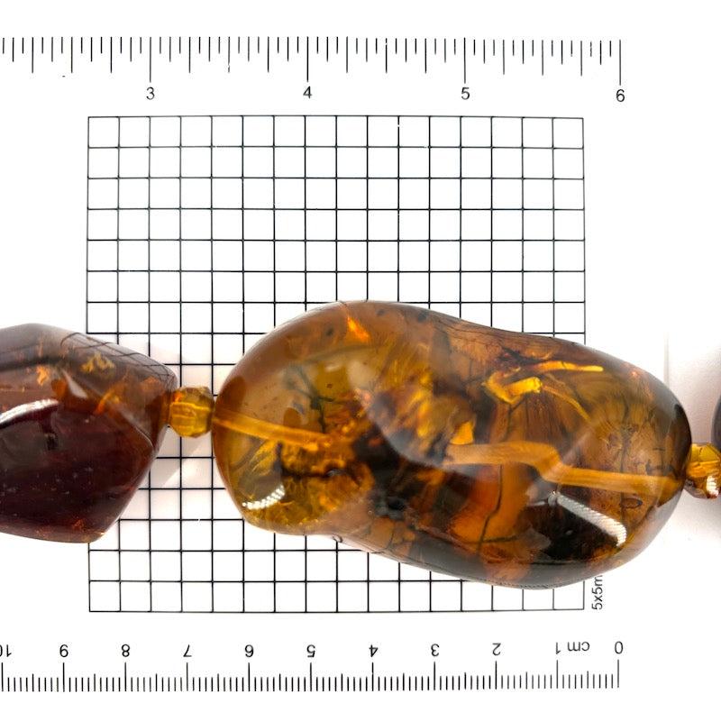 Collana ambra maxi, sassi irregolari a scalare, e argento;  62 cm - gr 174