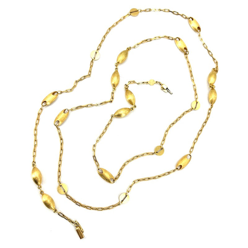 Collana catena lunga design, oro giallo; 31.2 gr - 102 cm