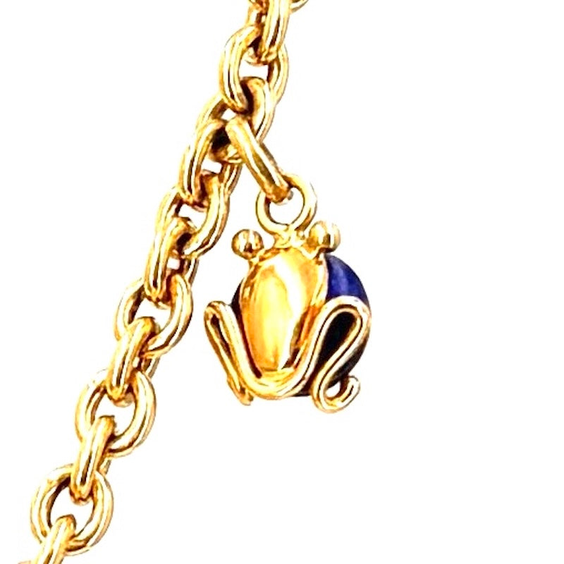 Collana catena oro giallo, charms animaletti e lapis; 45.5 cm - 18.8 gr.