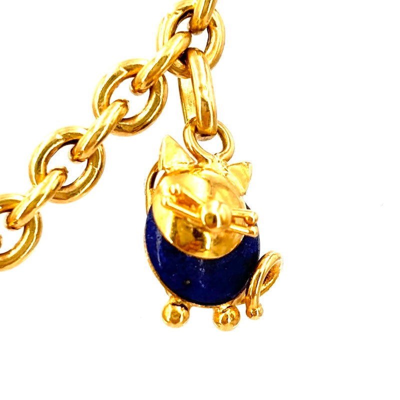 Collana catena oro giallo, charms animaletti e lapis; 45.5 cm - 18.8 gr.