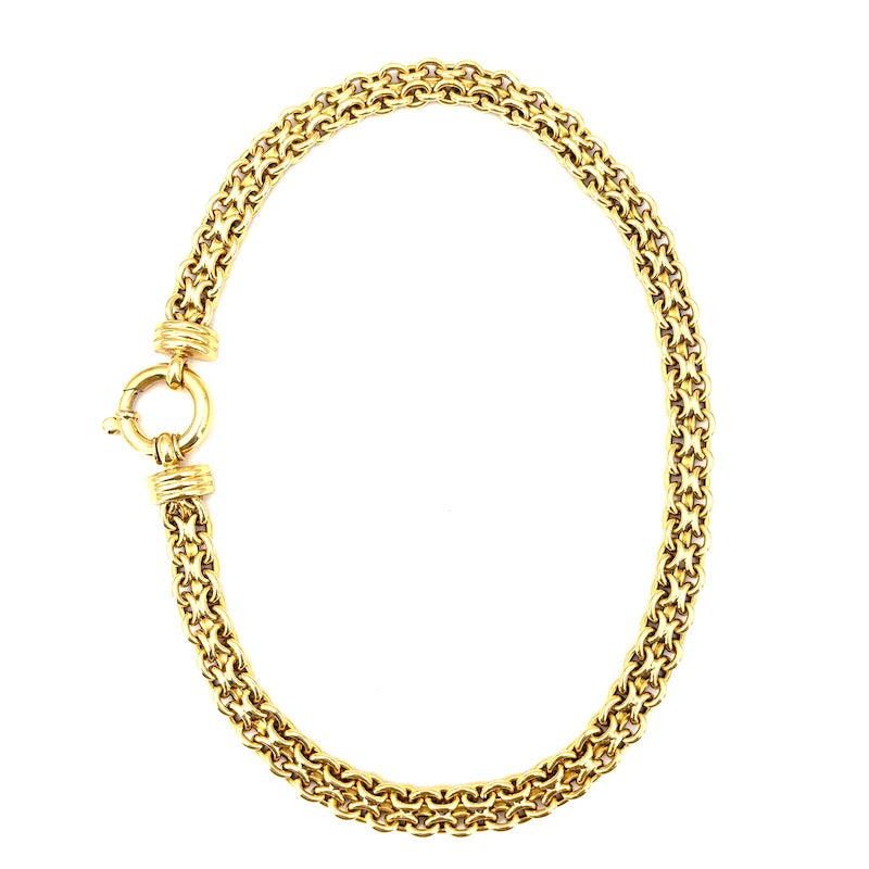 Collana collier maxi catena doppia oro giallo, girocollo; 38.02 gr - 43.5 cm