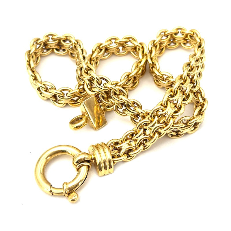 Collana collier maxi catena doppia oro giallo, girocollo; 38.02 gr - 43.5 cm