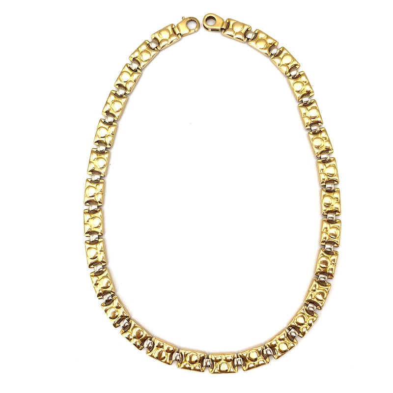 Collana collier oro, girocollo, barrette rettangolari; 38.22 gr - 43 cm