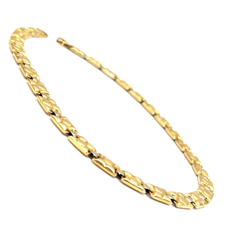 Collana collier oro, girocollo, barrette rettangolari; 38.22 gr - 43 cm