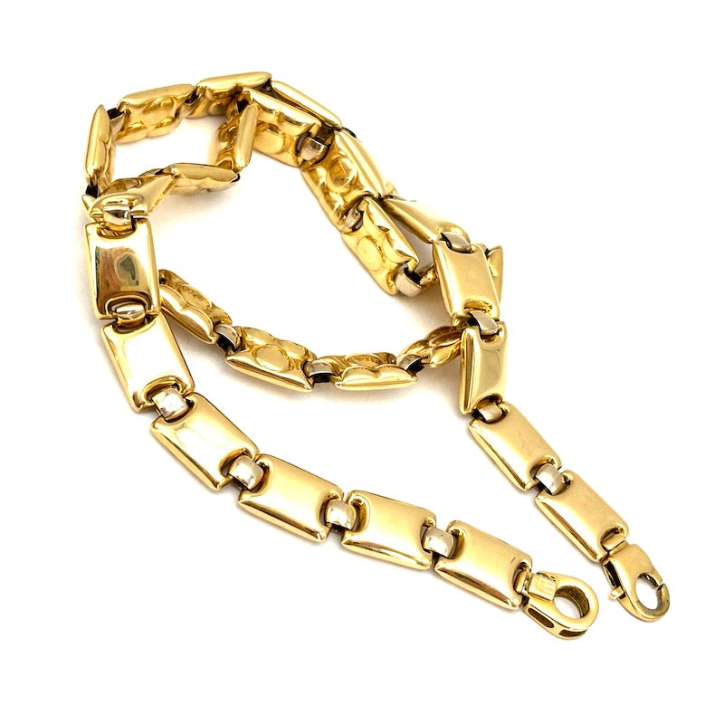Collana collier oro, girocollo, barrette rettangolari; 38.22 gr - 43 cm