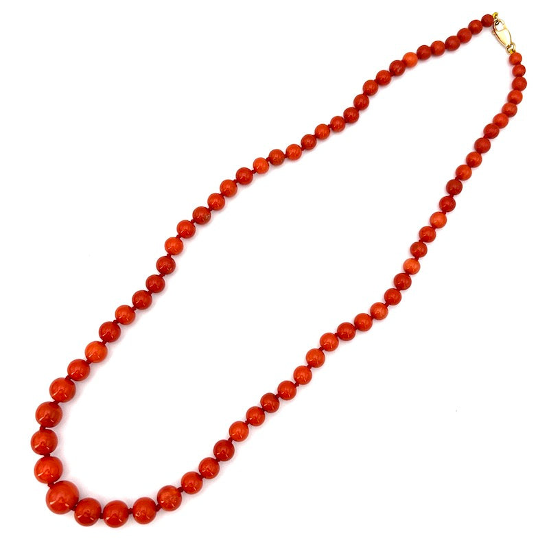 Collana corallo a sfere, a scalare e oro - 43.29 gr