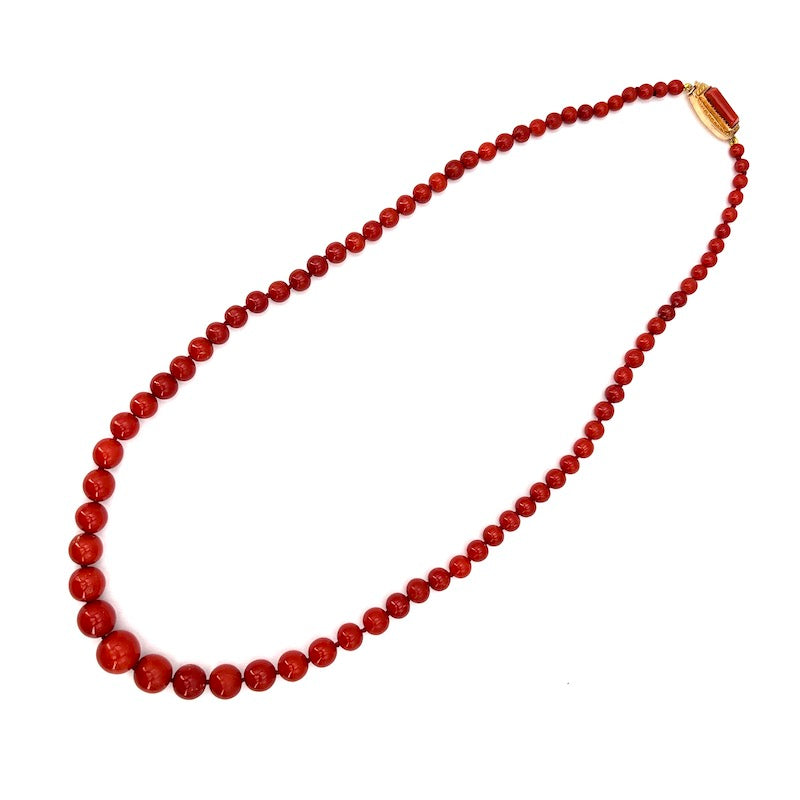 Collana corallo a sfere, a scalare e oro - 50.46 gr; 60 cm