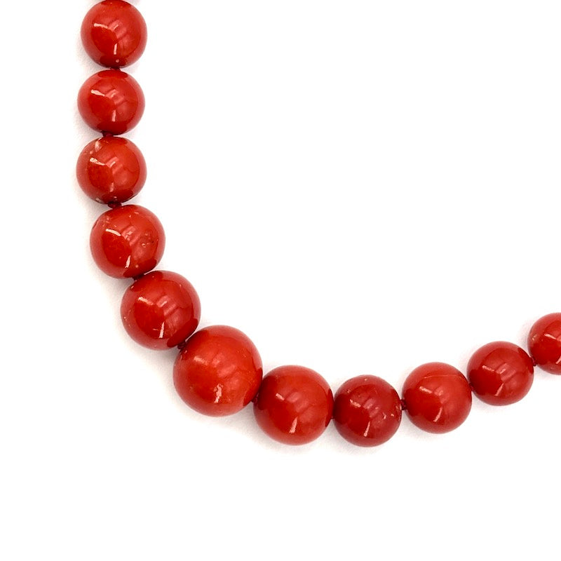 Collana corallo a sfere, a scalare e oro - 50.46 gr; 60 cm