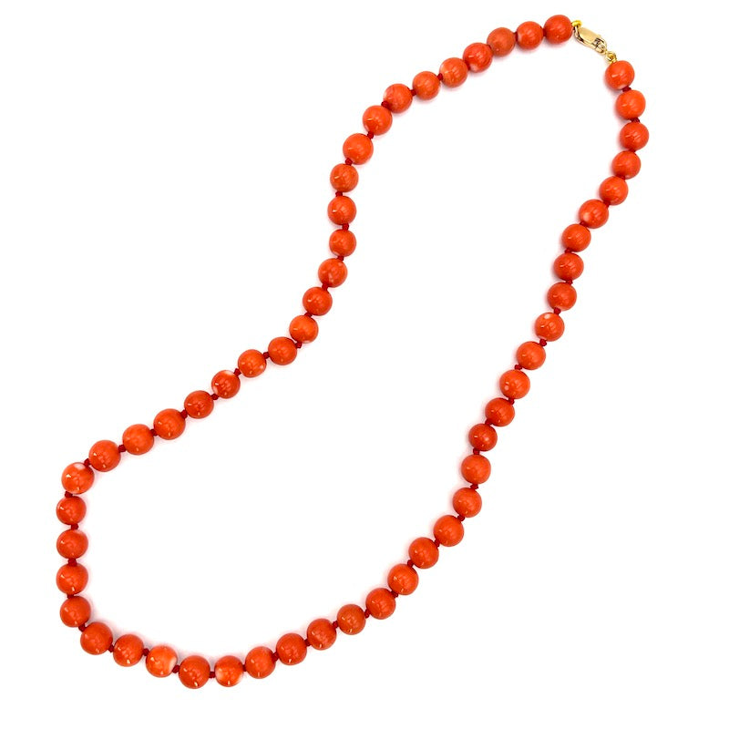 Collana corallo momo a sfere e oro - 55.41 gr; 57 cm