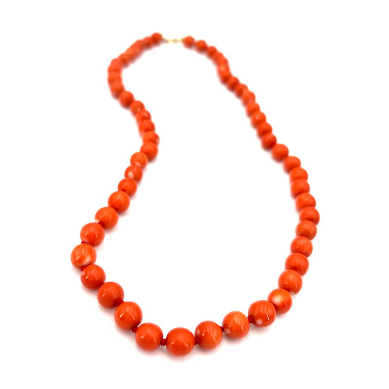 Collana corallo momo a sfere e oro - 55.41 gr; 57 cm