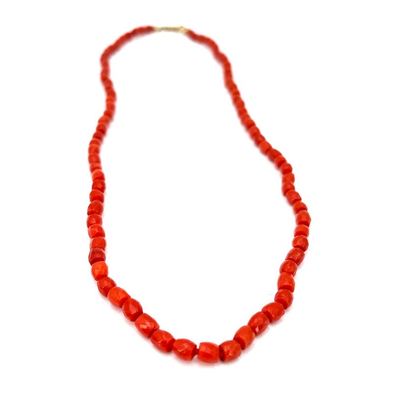 Collana corallo rosso, barilotti, e oro - 23.8 gr, 58 cm