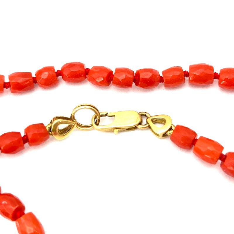 Collana corallo rosso, barilotti, e oro - 23.8 gr, 58 cm