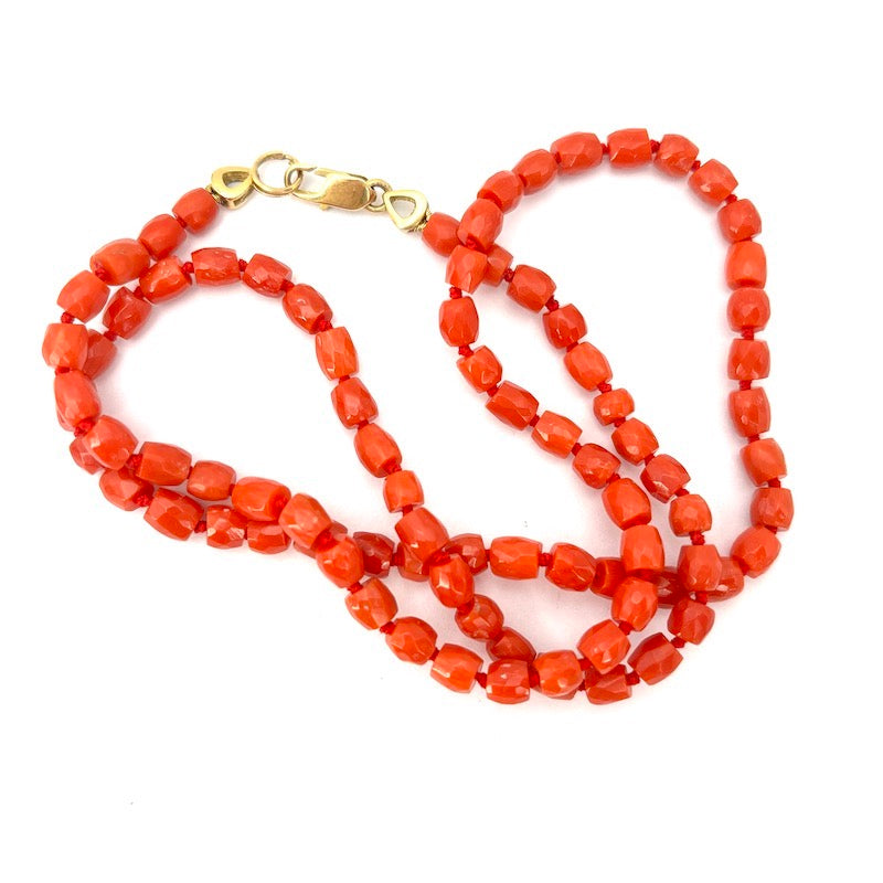 Collana corallo rosso, barilotti, e oro - 23.8 gr, 58 cm
