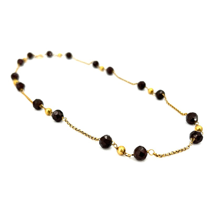 Collana granato e catena alternata oro, vintage - 46 cm; 16.2 gr