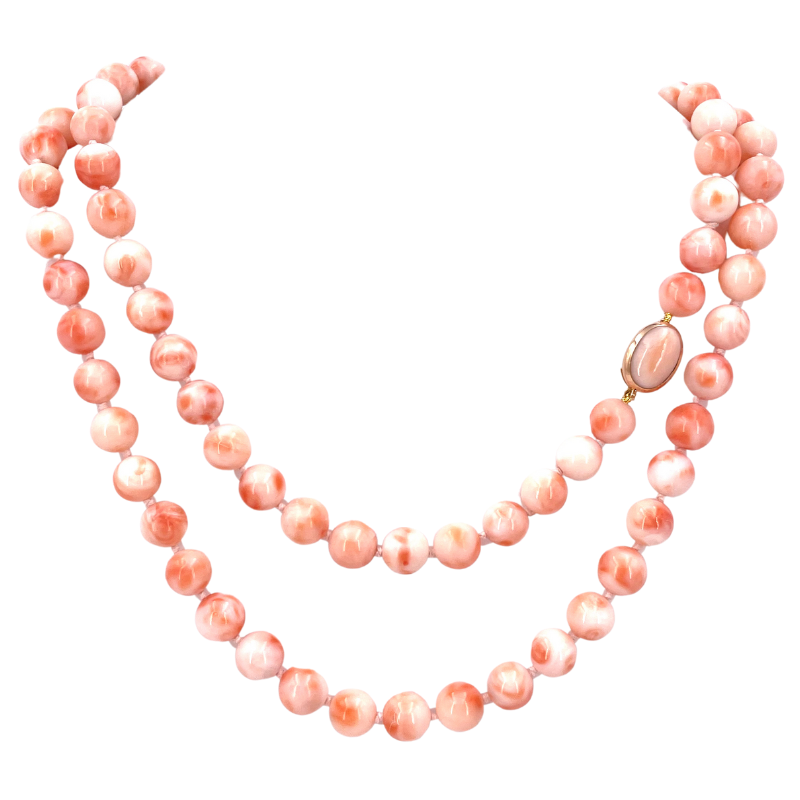 Collana lunga 95 cm, corallo rosa e oro;  114.28 gr